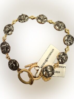 Freida Rothman Elegant Gold and Silver Beaded Bracelet